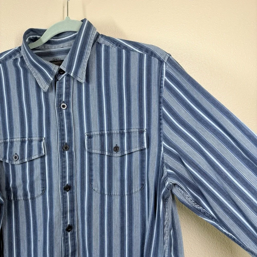 Pendleton Mens Sz L Long Sleeve Button Up Down Blue Striped Shirt 100% Cotton